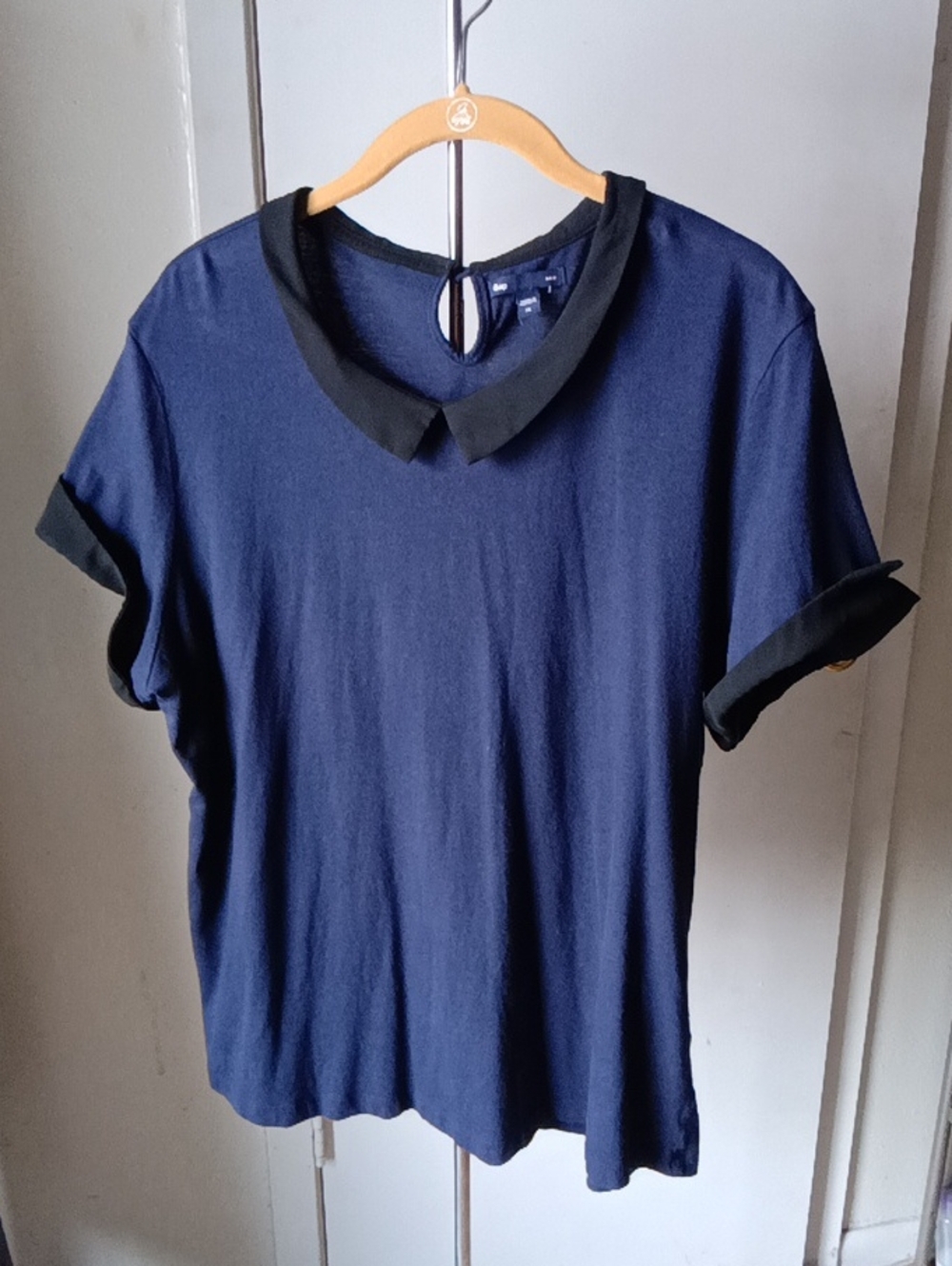 GAP Navy Short-Sleeve Top with Black Peter Pan Collar